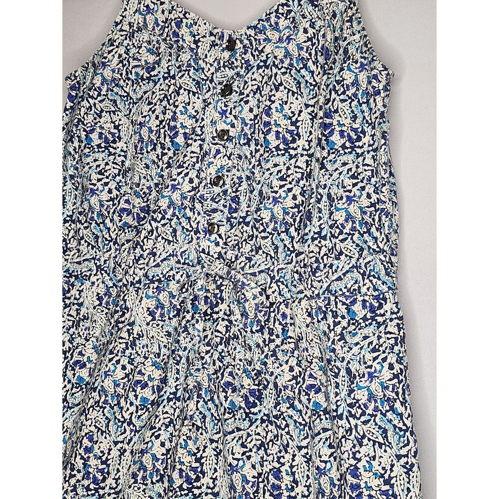Womans Summer Mini Dress Sz 2 Blue and White Floral Elastic Waist with Pull Tie - Picture 7 of 9